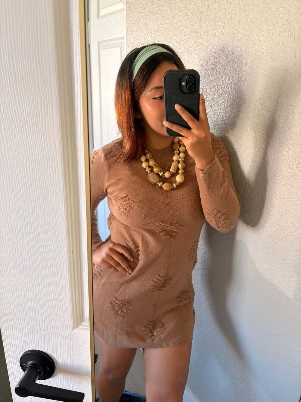 Dex Sweater Dress Size S Brown Textured Jacquard